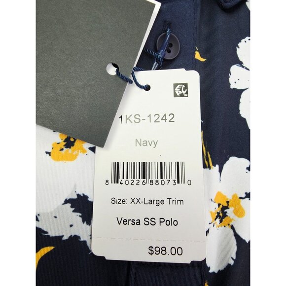 Mizzen Main Size 2XL Trim Mens Navy Floral Neck Logo Polyester Versa Polo NWT - Picture 4 of 12
